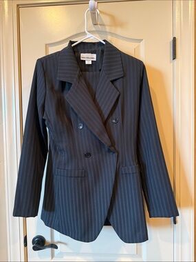 David Benjamin 3 Piece Double-Breasted Pinstripe Blazer - Black